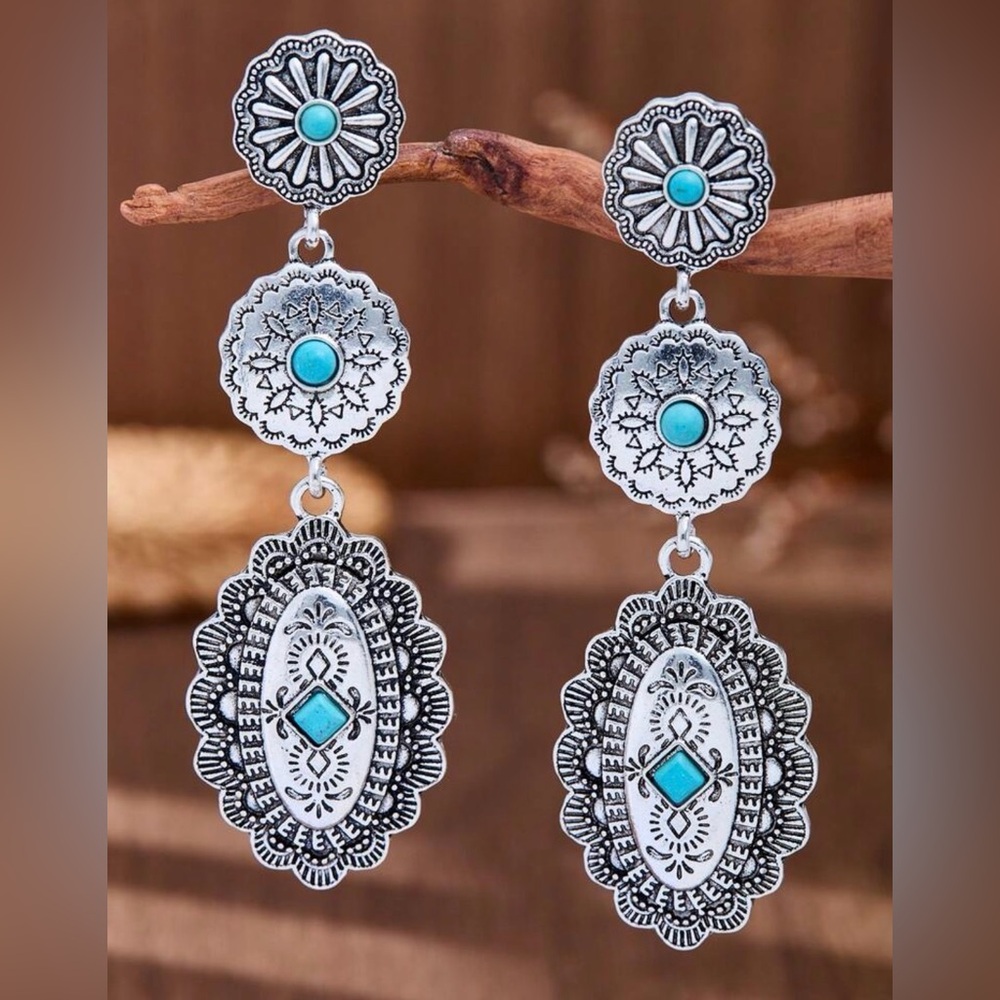 Turquoise Silver-Tone Dangle Earrings - Women's Jewelry